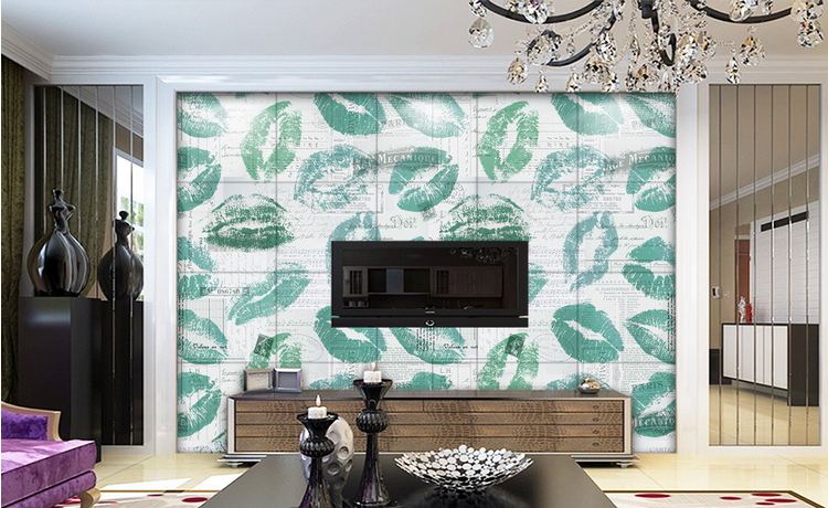 Blue Lip Prints Wallpaper AJ Wallpaper 