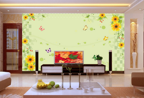 3D Sunflower Butterfly 043 Wallpaper AJ Wallpaper 