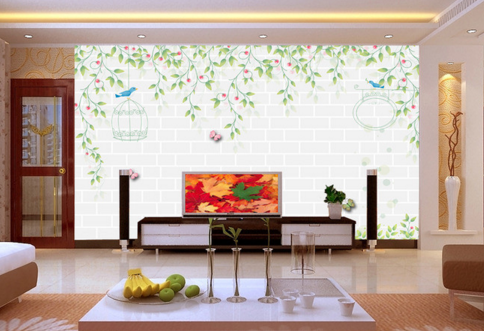 3D Bird Cage Leaves 020 Wallpaper AJ Wallpaper 