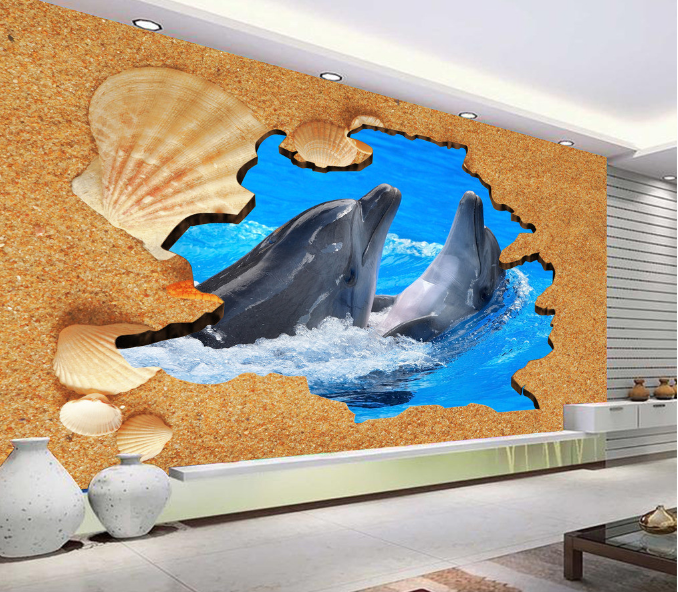 3D Dolphin Leisurely 009 Floor Mural Wallpaper AJ Wallpaper 2 