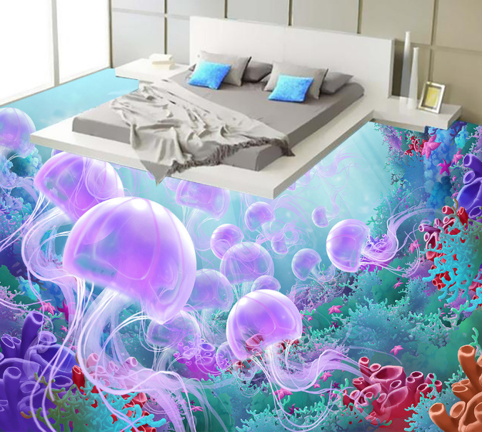 3D Purple Jellyfish 130 Floor Mural Wallpaper AJ Wallpaper 2 