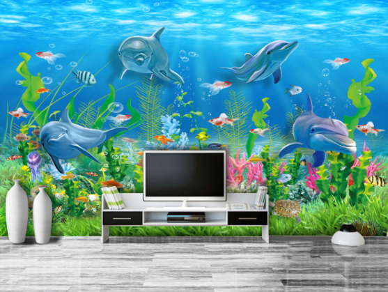 3D Dolphin Coral Bubble 199 Wallpaper AJ Wallpaper 