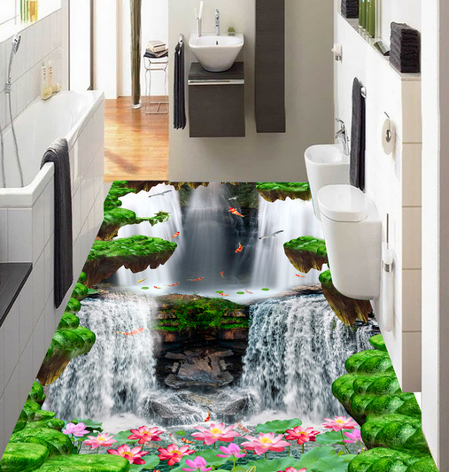 3D Lotus River 109 Floor Mural Wallpaper AJ Wallpaper 2 