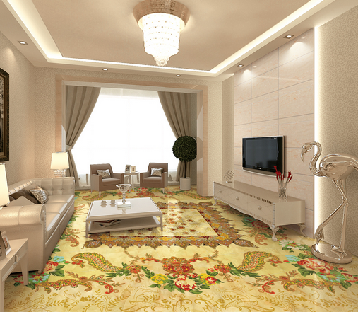 3D Gold Flower 115 Floor Mural Wallpaper AJ Wallpaper 2 
