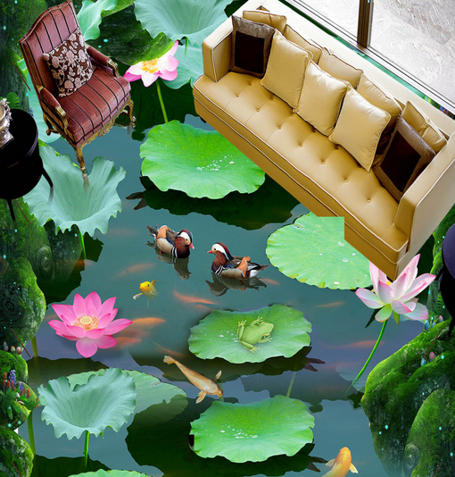 3D Lotus Pond 082 Floor Mural Wallpaper AJ Wallpaper 2 