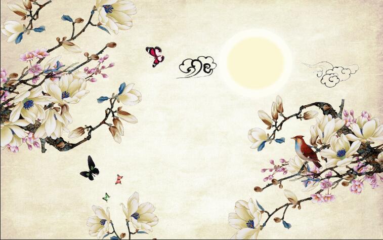 3D Tree Bird Flower Moon Wallpaper AJ Wallpaper 1 