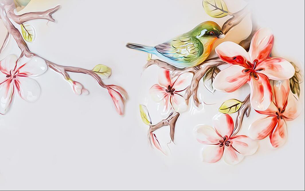 3D Pink Flower Bird Wallpaper AJ Wallpaper 1 