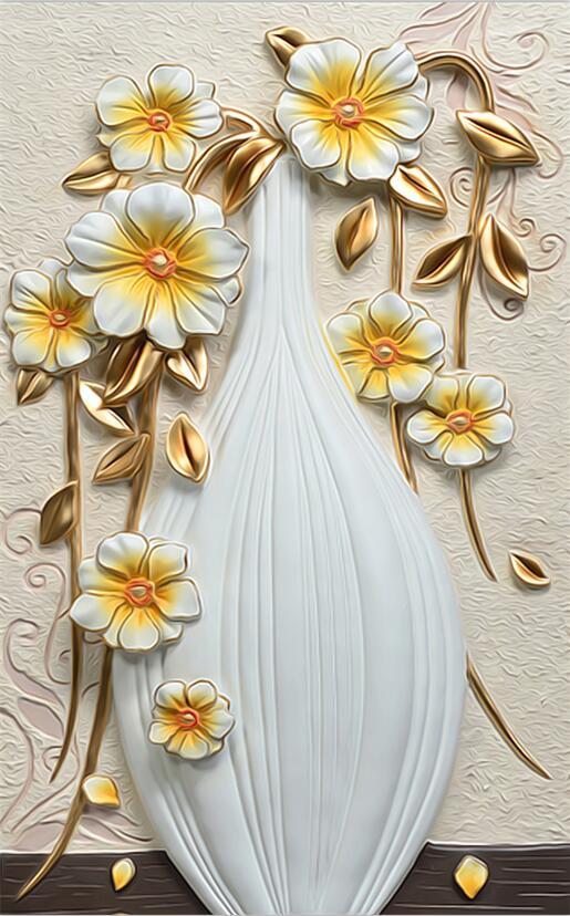 3D Flower vase carving Wallpaper AJ Wallpaper 1 