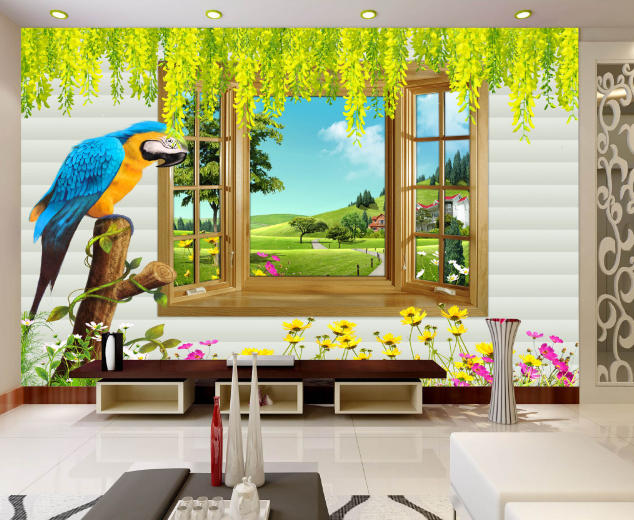 3D Parrot Flower 438 Wallpaper AJ Wallpaper 