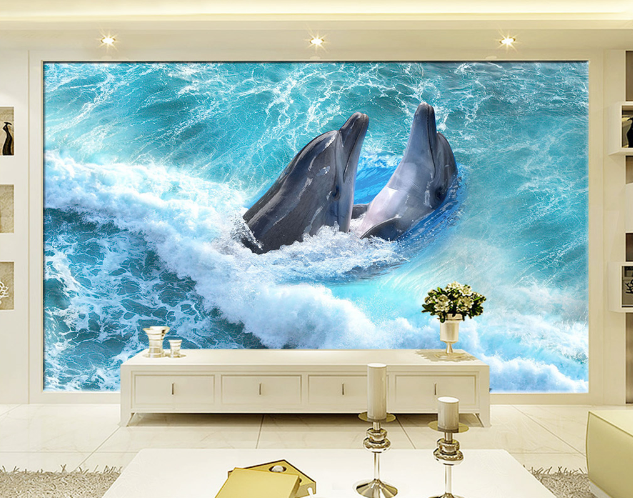 3D Surf Dolphins 419 Wallpaper AJ Wallpaper 