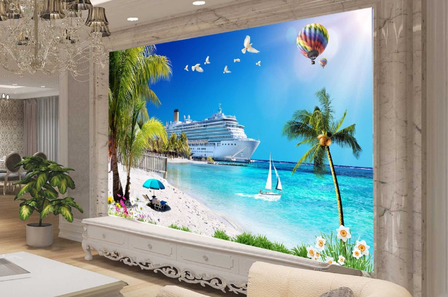 3D Steamship Beach 406 Wallpaper AJ Wallpaper 