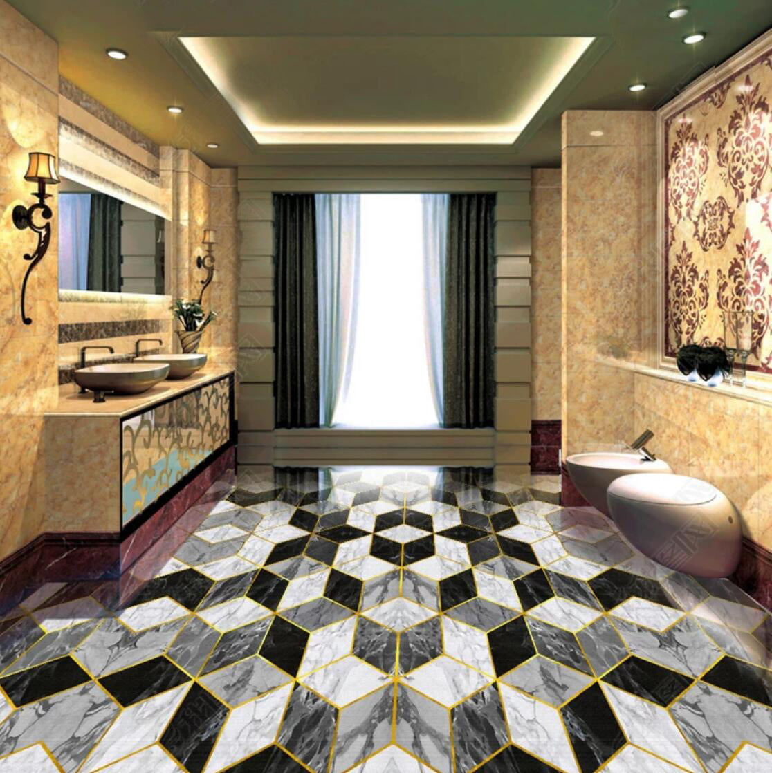 3D Black And White Gray 026 Floor Mural  Self-Adhesive Sticker Bathroom Non-slip Waterproof Flooring Murals