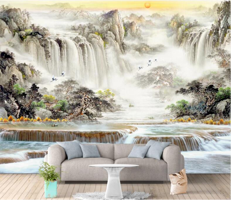 3D Waterfall Crane WC1441 Wall Murals