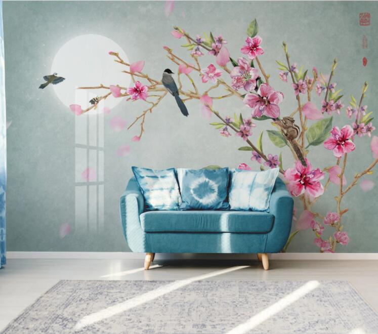 3D White Moon Bird WC2473 Wall Murals