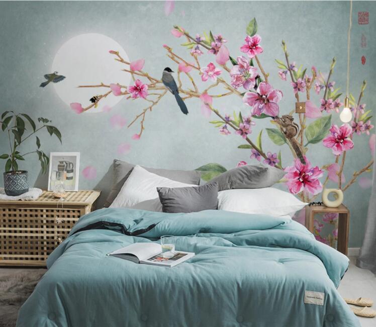 3D White Moon Bird WC2473 Wall Murals