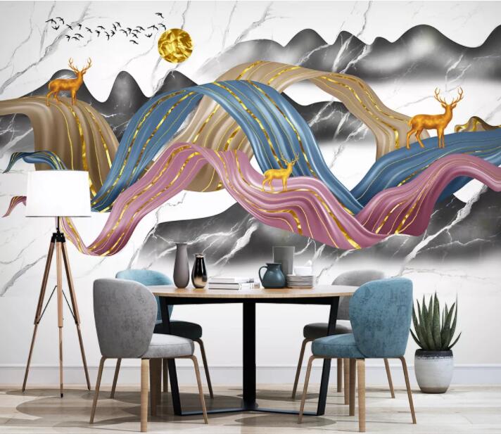 3D Golden Sun Fawn WC2460 Wall Murals