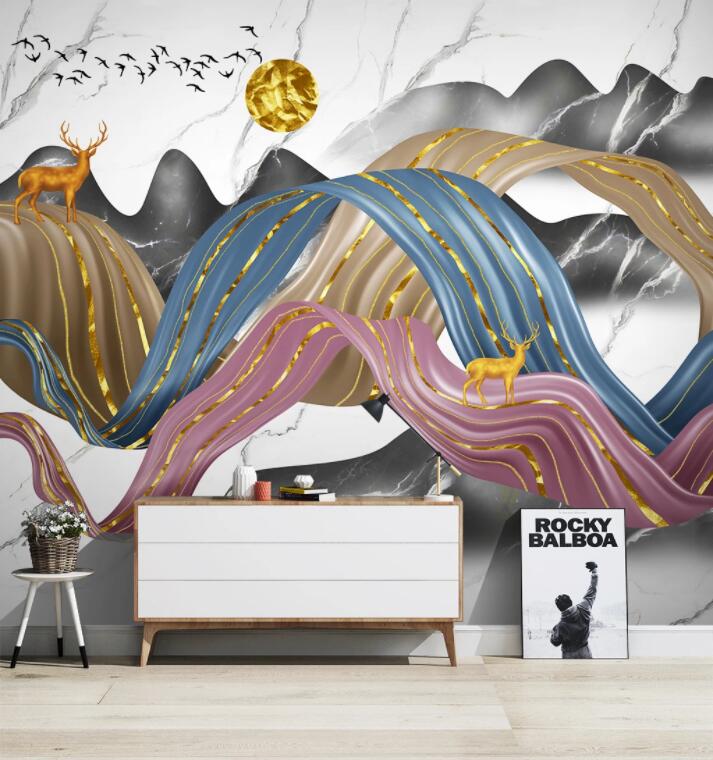 3D Golden Sun Fawn WC2460 Wall Murals