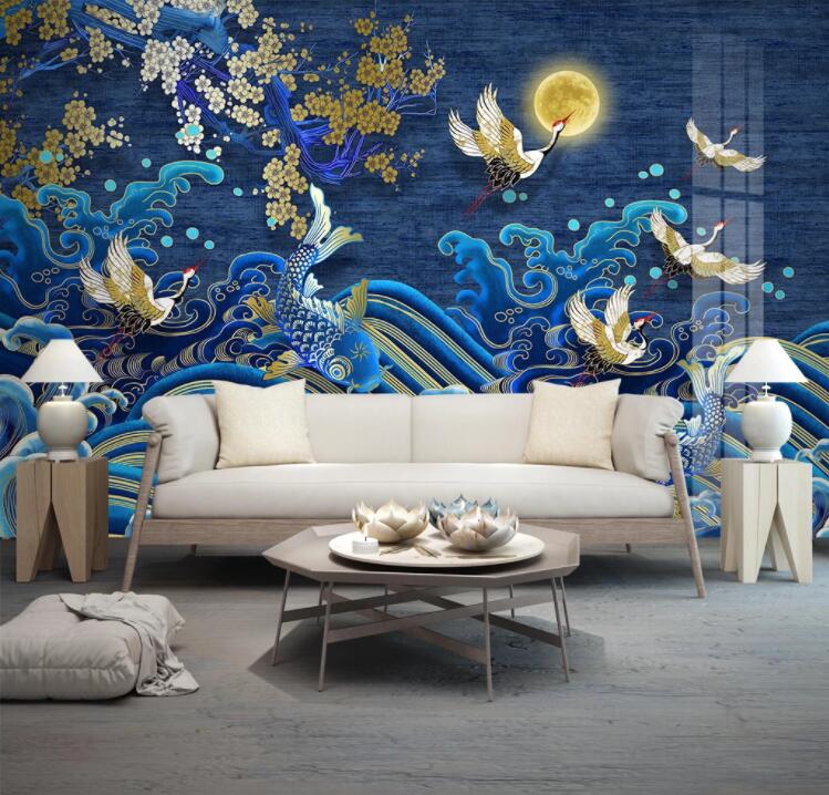 3D Goldfish Crane WC2286 Wall Murals