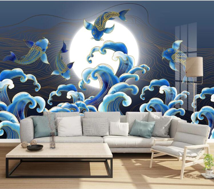 3D Goldfish Surf WC2226 Wall Murals
