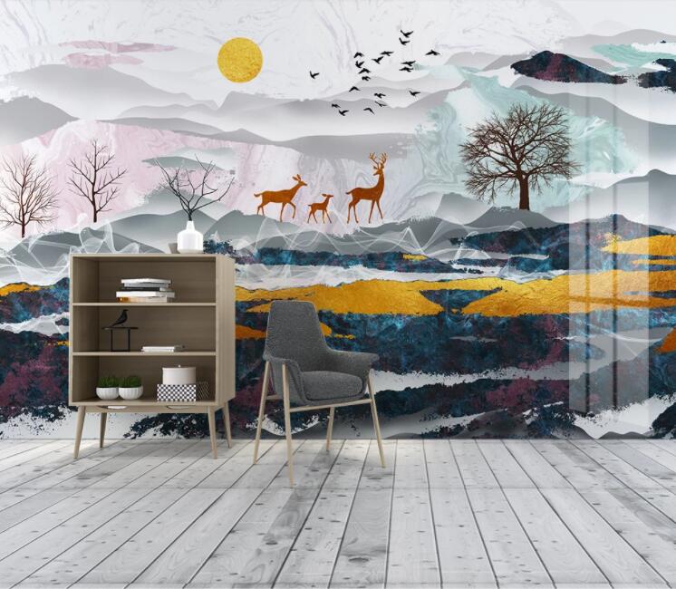 3D Sun Stone Tree WC2003 Wall Murals