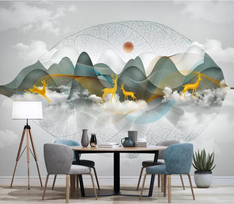 3D Golden Deer Cloud WC1969 Wall Murals