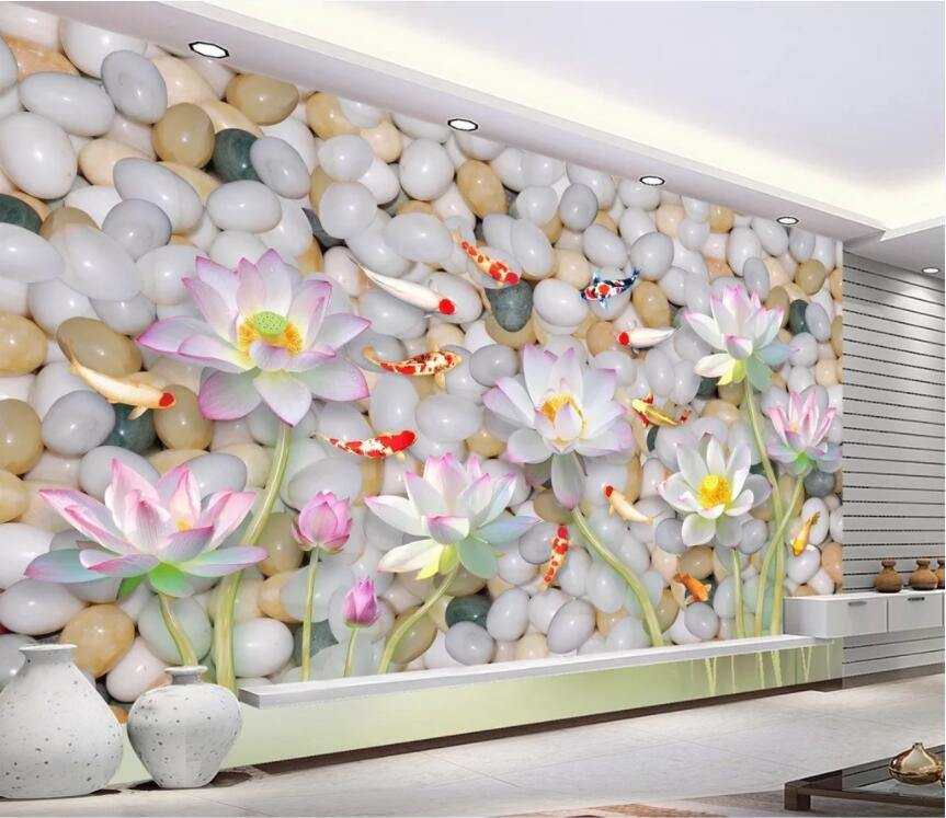 3D Lotus Goldfish WC1452 Wall Murals