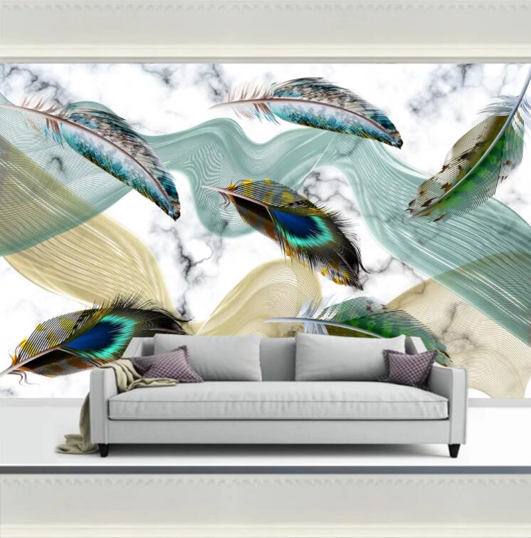 3D Green Feather WC1999 Wall Murals