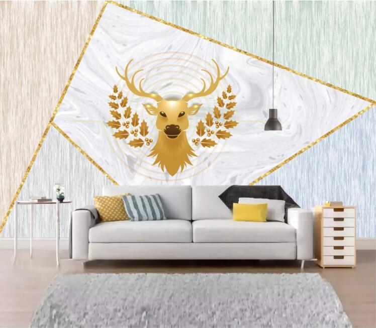 3D Golden Deer Head WC1776 Wall Murals