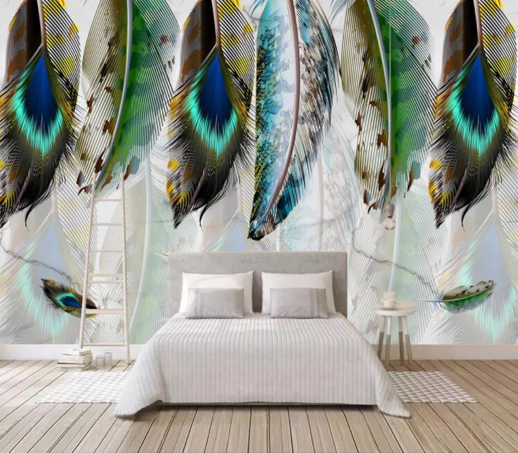 3D Green Feather WC1780 Wall Murals