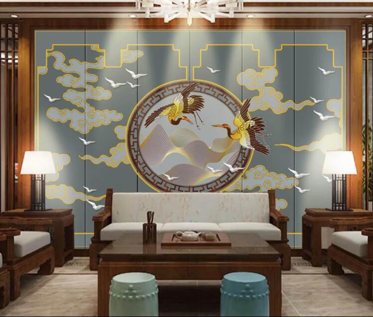 3D Golden Crane Dove WC2687 Wall Murals
