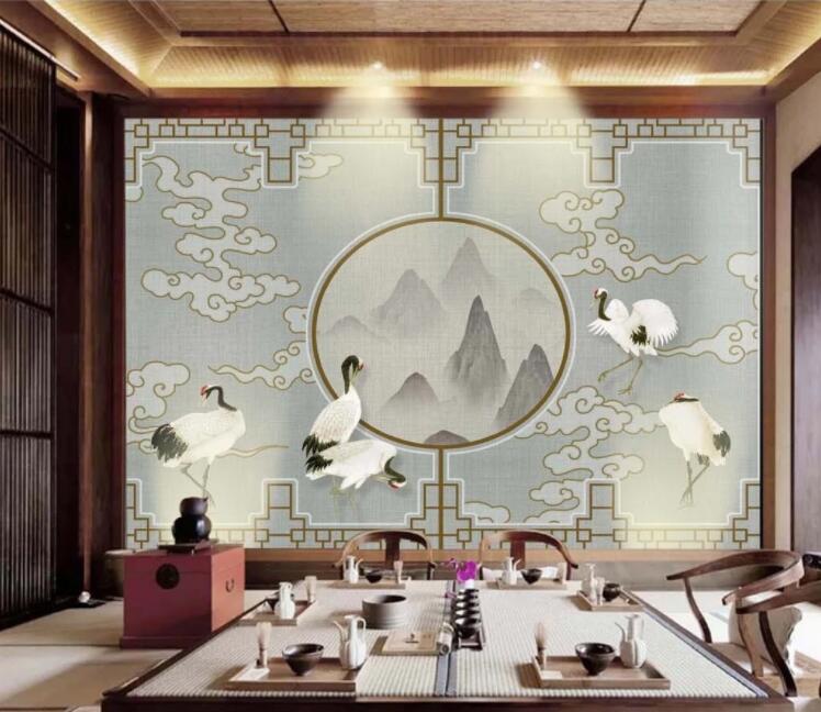 3D White Crane WC2669 Wall Murals