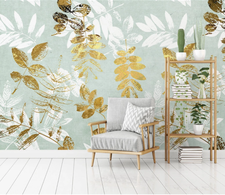 3D Golden Leaves WC1047 Wall Murals