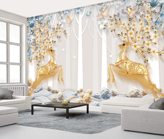 3D Golden Deer Jewelry WC2144 Wall Murals
