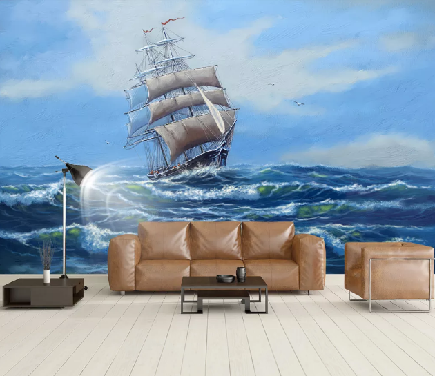 3D Wave Ship WC917 Wall Murals