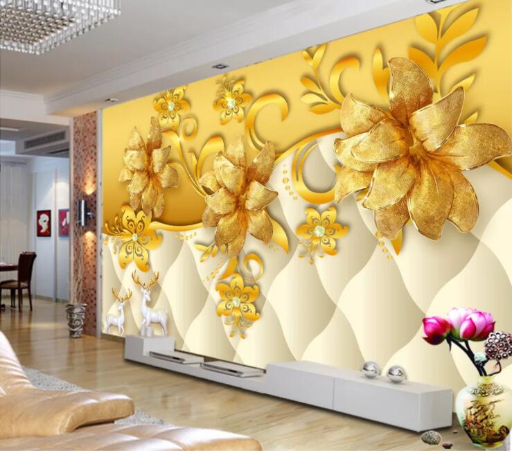 3D Golden Flower Deer WC1588 Wall Murals