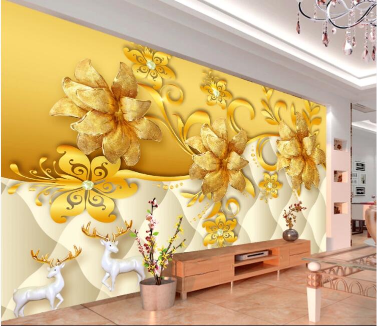 3D Golden Flower Deer WC1588 Wall Murals