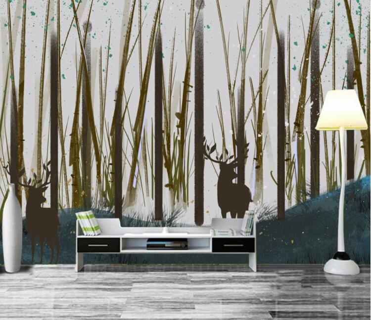 3D Night Deer WC1305 Wall Murals