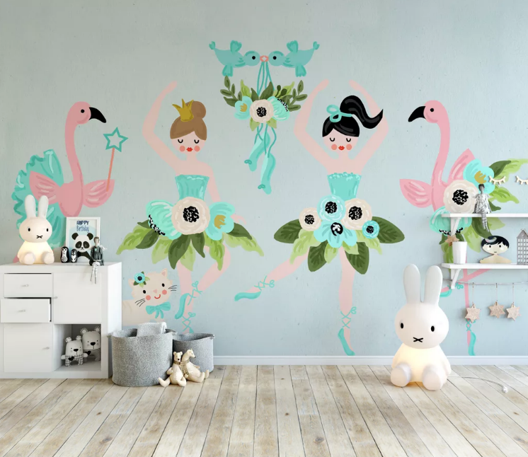 3D Flamingo Girl  WC2152 Wall Murals