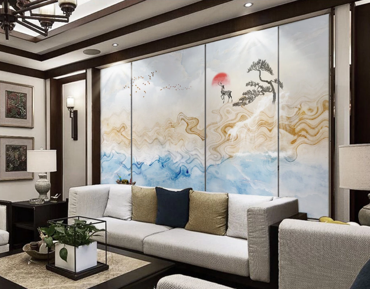 3D Elk Boat Lake WC2130 Wall Murals