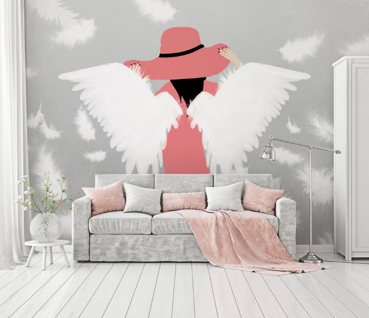3D Girl White Wings WC1889 Wall Murals