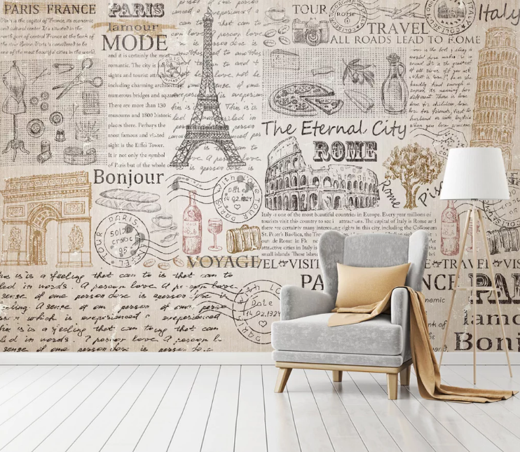 3D Eiffel Tower Newspaper WC1879 Wall Murals