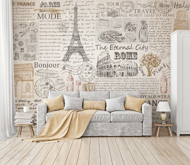 3D Eiffel Tower Newspaper WC1879 Wall Murals