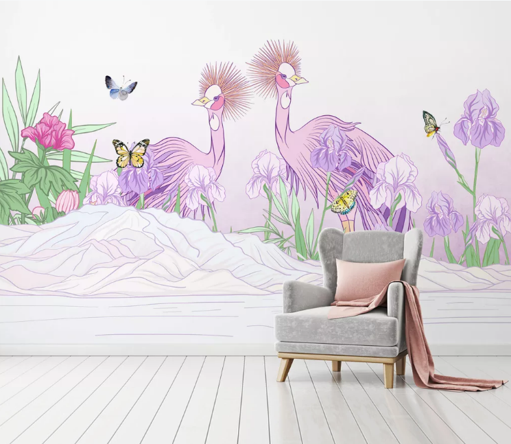 3D Pink Crane WC1864 Wall Murals