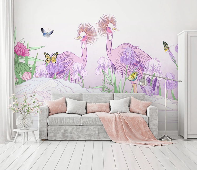 3D Pink Crane WC1864 Wall Murals