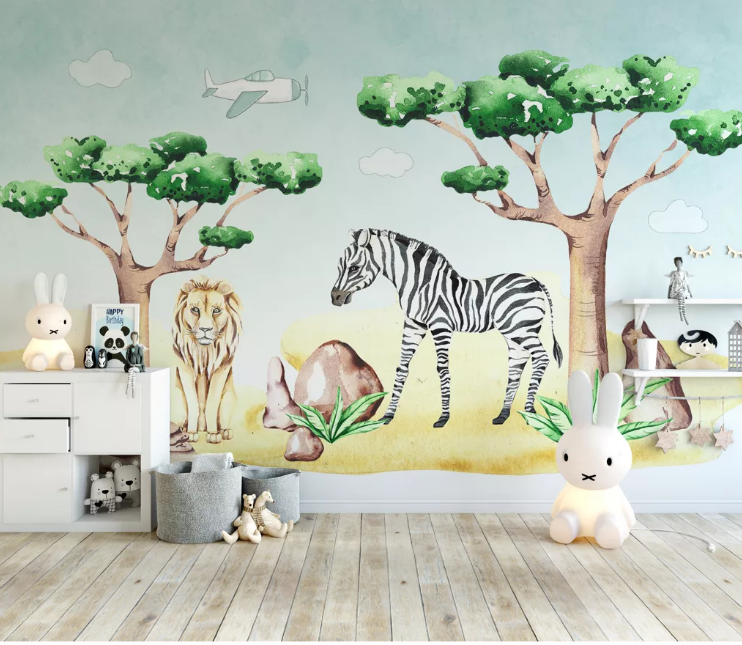 3D Zebra Lion Tree WC1815 Wall Murals
