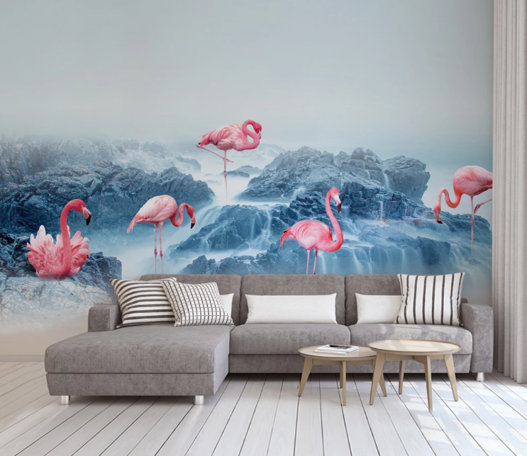 3D Flamingo Mountain WC1792 Wall Murals