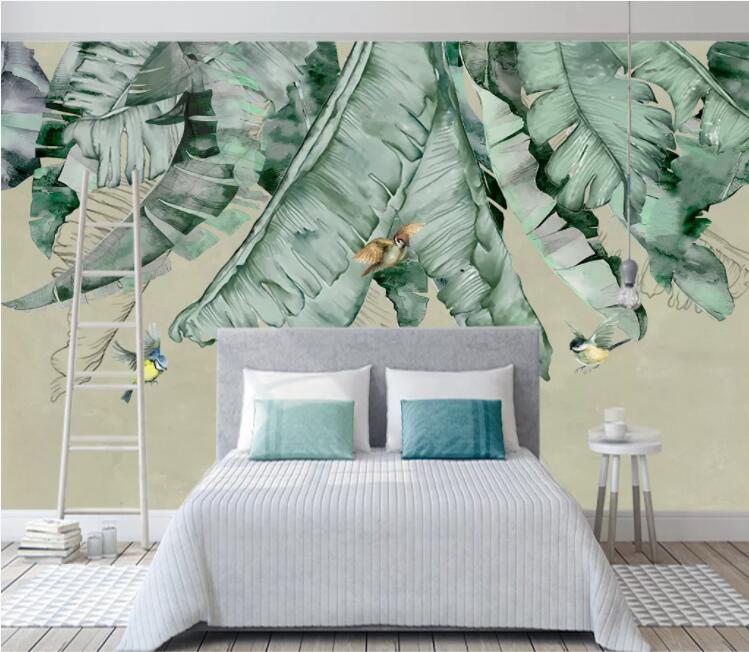 3D Green Leaf Bird WC2590 Wall Murals