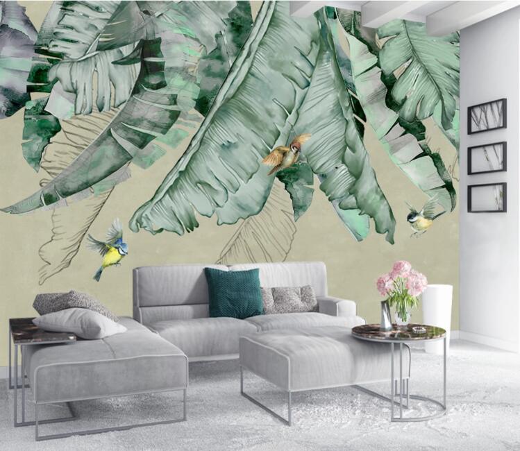 3D Green Leaf Bird WC2590 Wall Murals