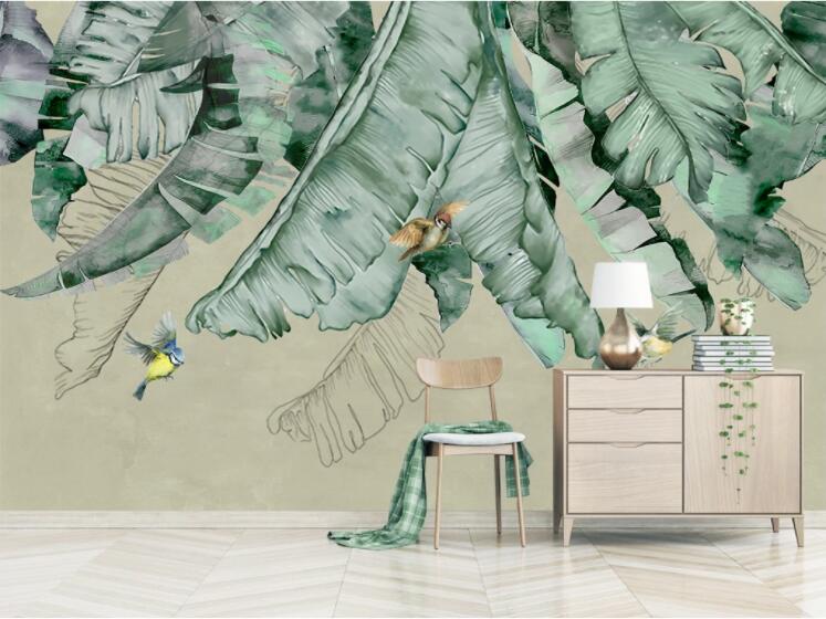 3D Green Leaf Bird WC2590 Wall Murals