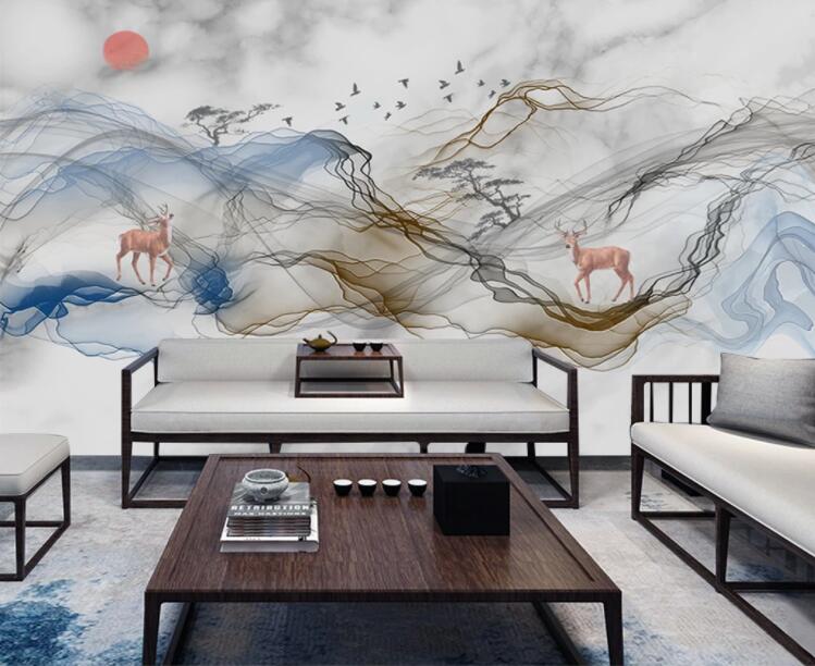 3D Pink Deer WC2273 Wall Murals